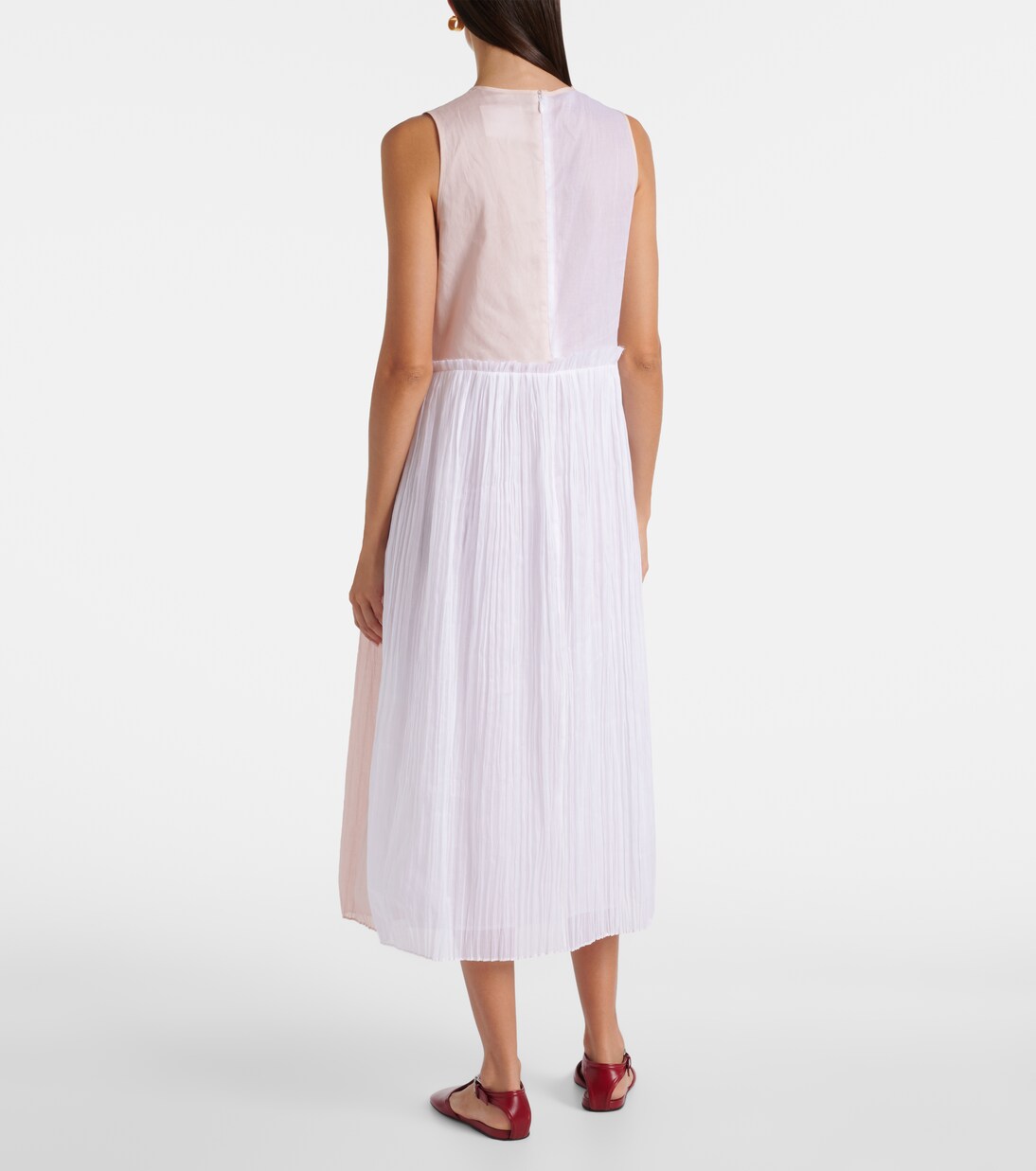 Pleated cotton organza muslin midi dress | Jil Sander