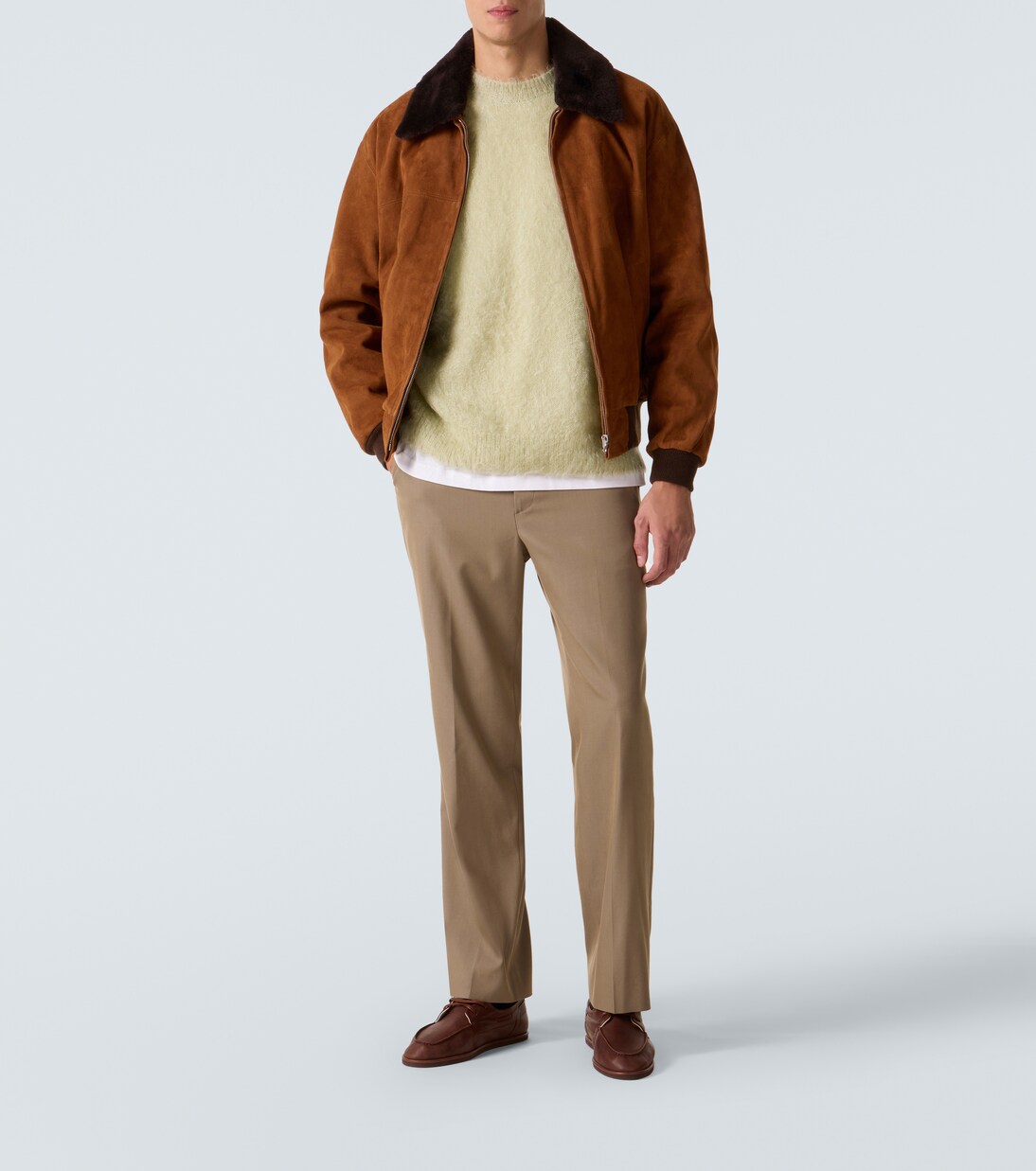 Shearling-trimmed suede blouson jacket | Auralee