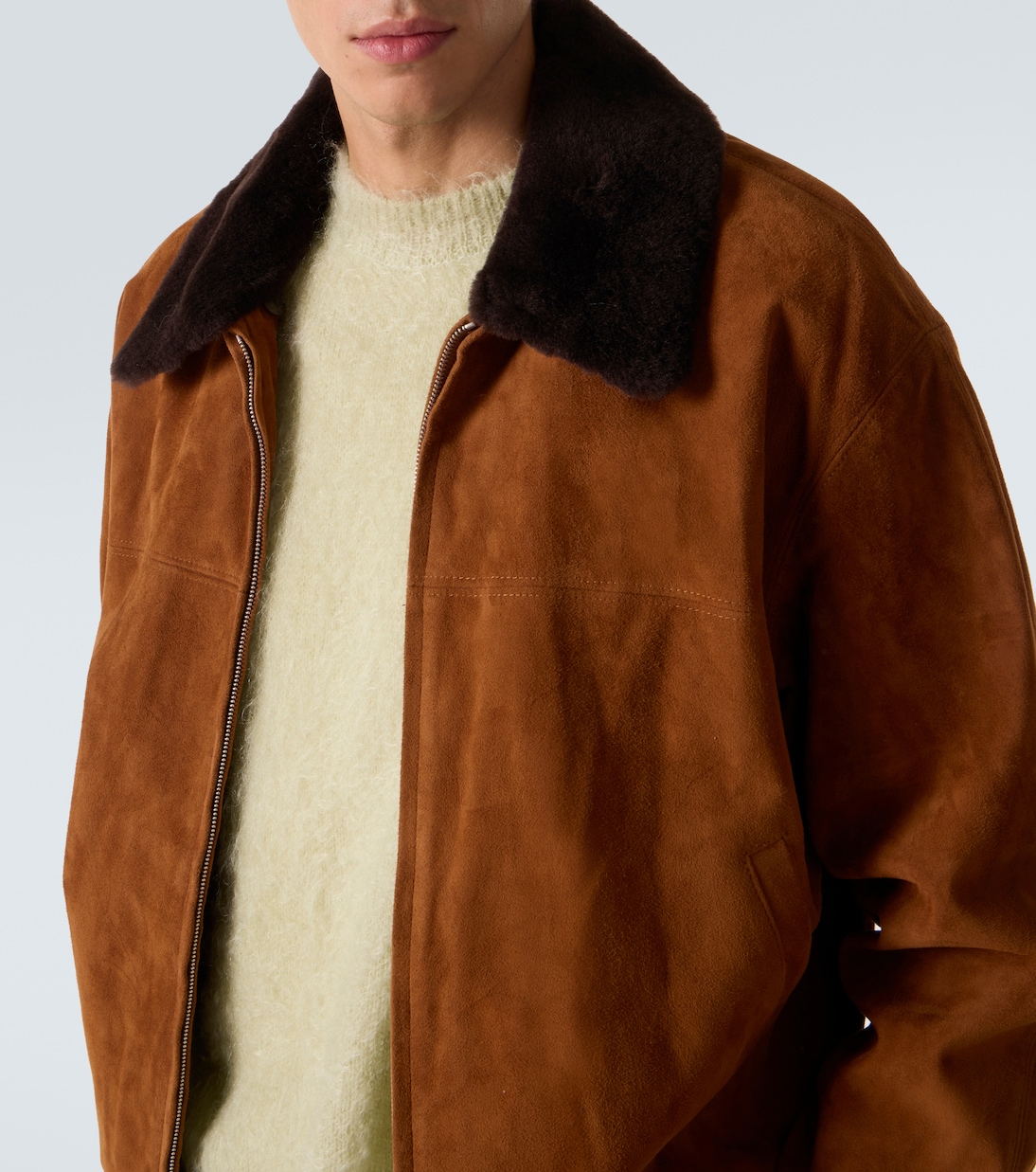 Shearling-trimmed suede blouson jacket | Auralee