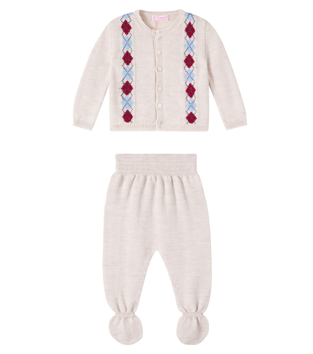 Baby argyle virgin wool cardigan and pants set | La Coqueta