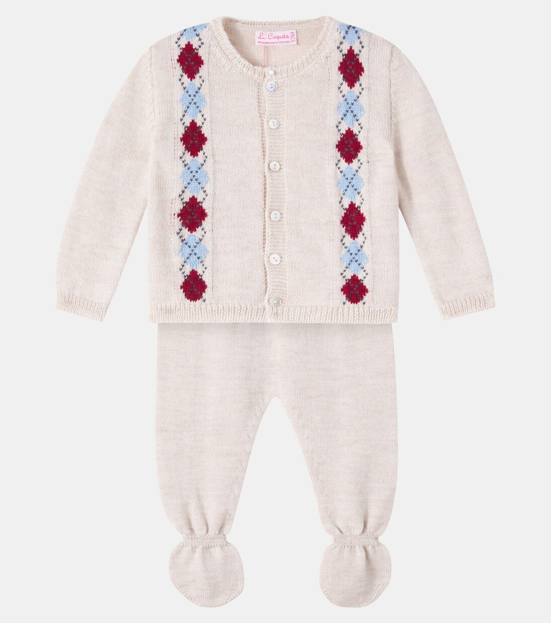 Baby argyle virgin wool cardigan and pants set | La Coqueta