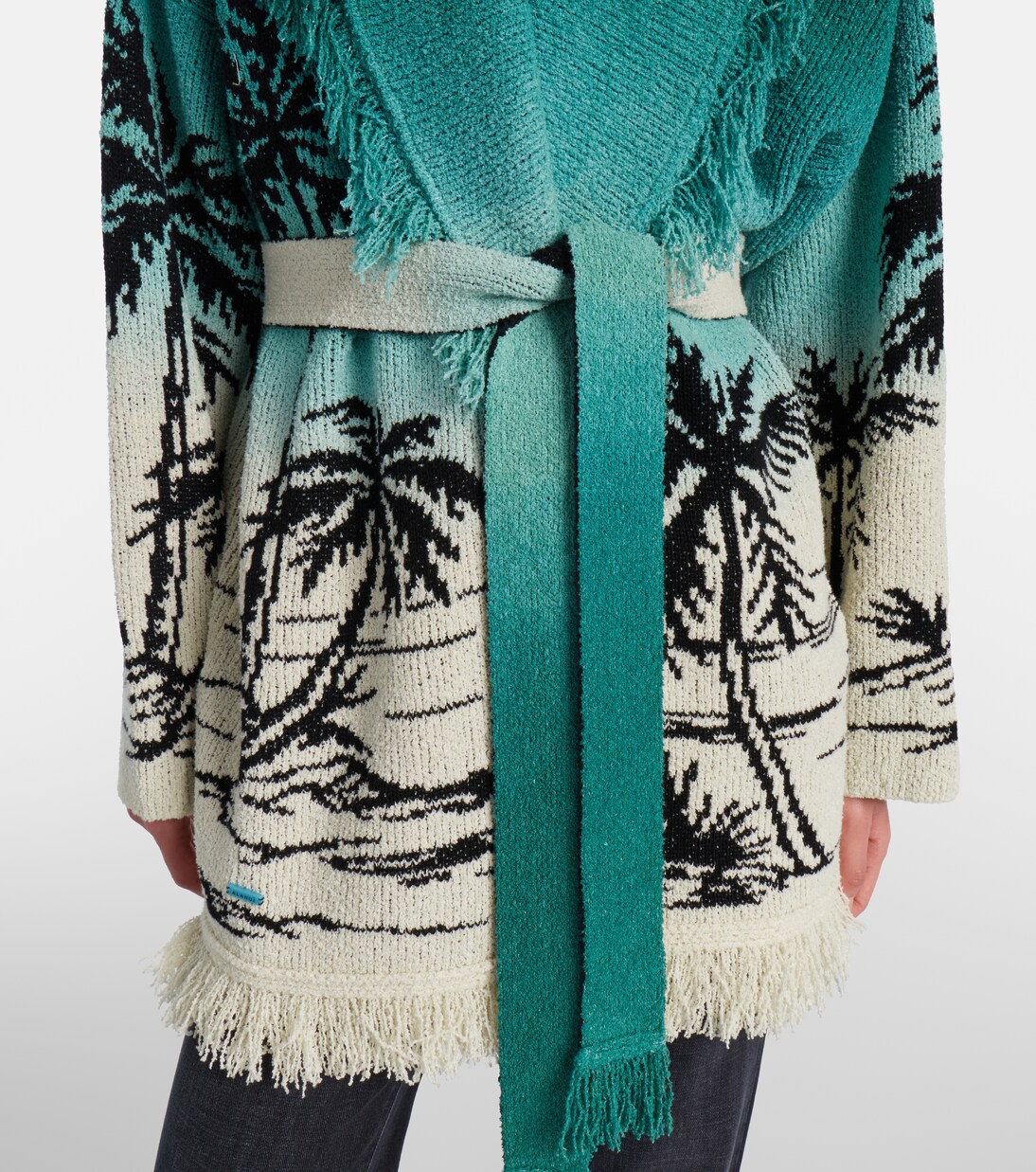 Wave Bloom fringed cotton-blend jacquard cardigan | Alanui