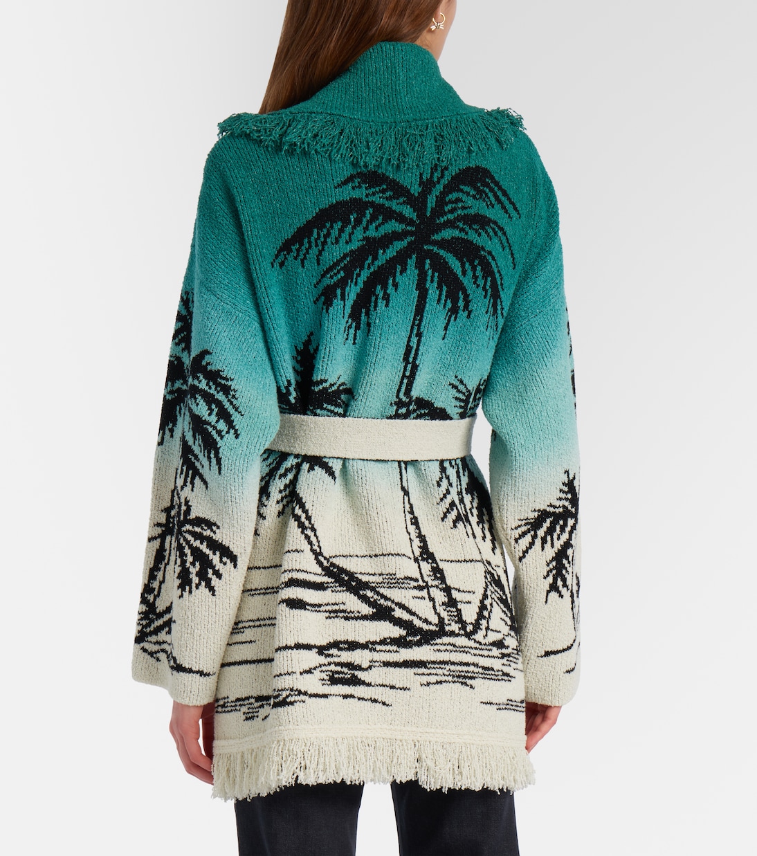 Wave Bloom fringed cotton-blend jacquard cardigan | Alanui