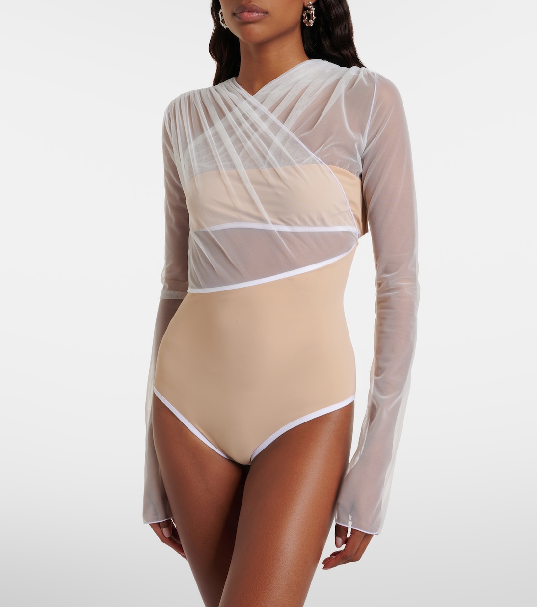Cutout ruched sheer bodysuit | Nensi Dojaka