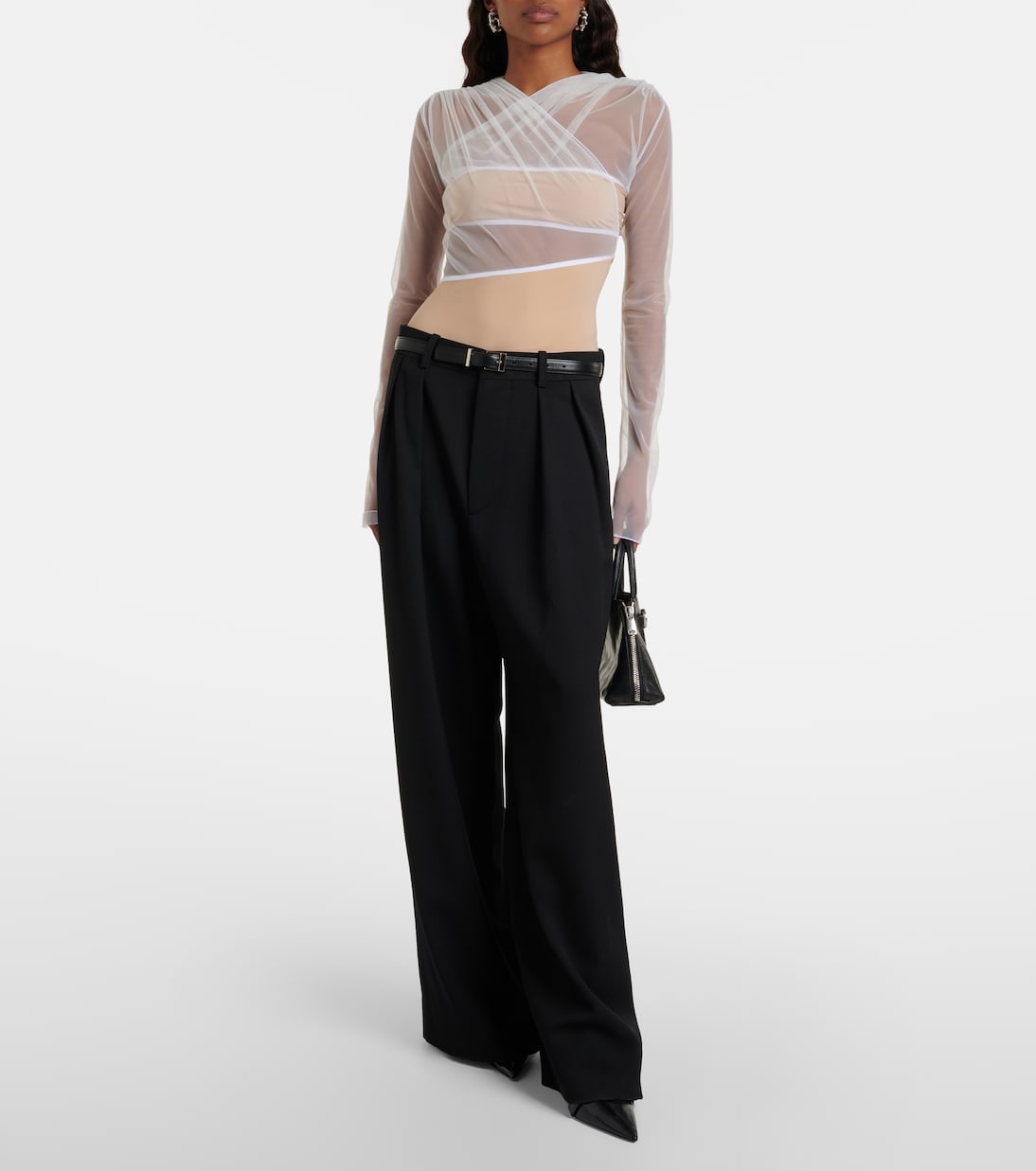 Cutout ruched sheer bodysuit | Nensi Dojaka