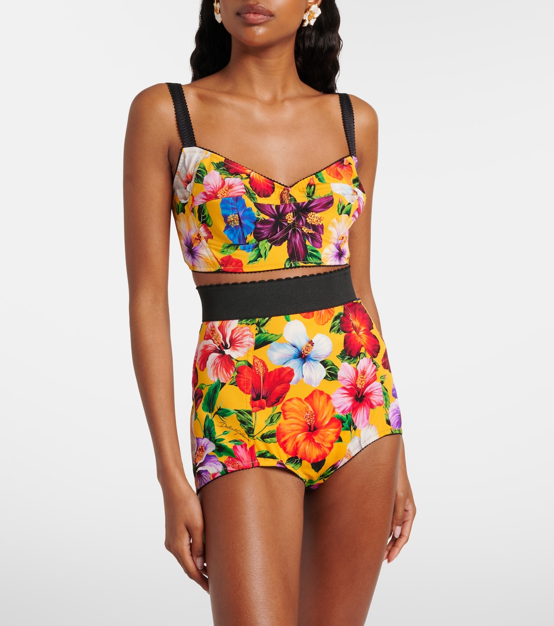 Crop top en mezcla de seda floral | Dolce&Gabbana