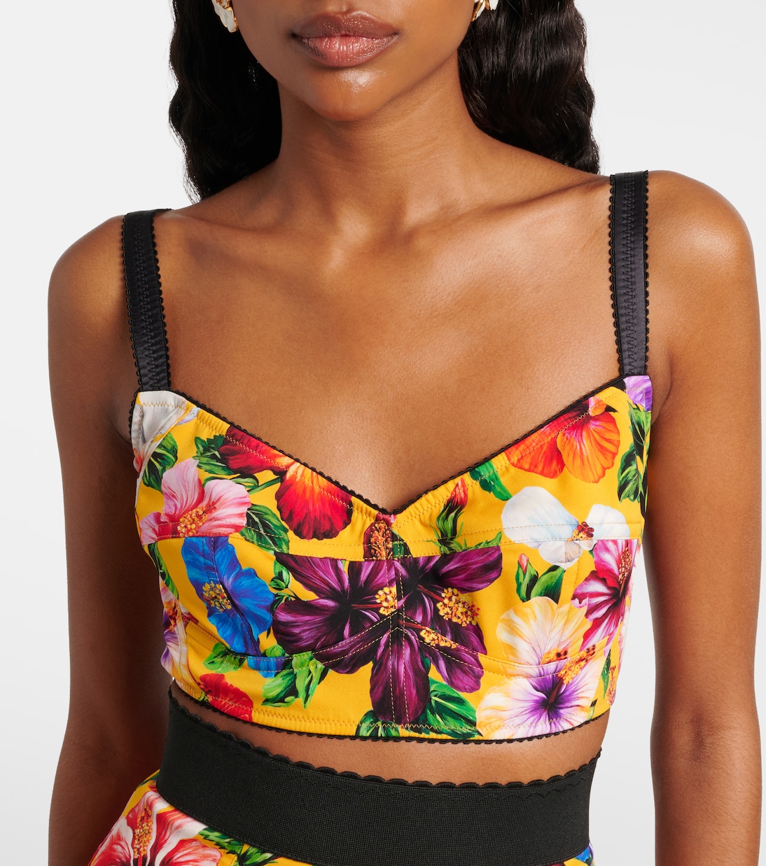 Crop top en mezcla de seda floral | Dolce&Gabbana