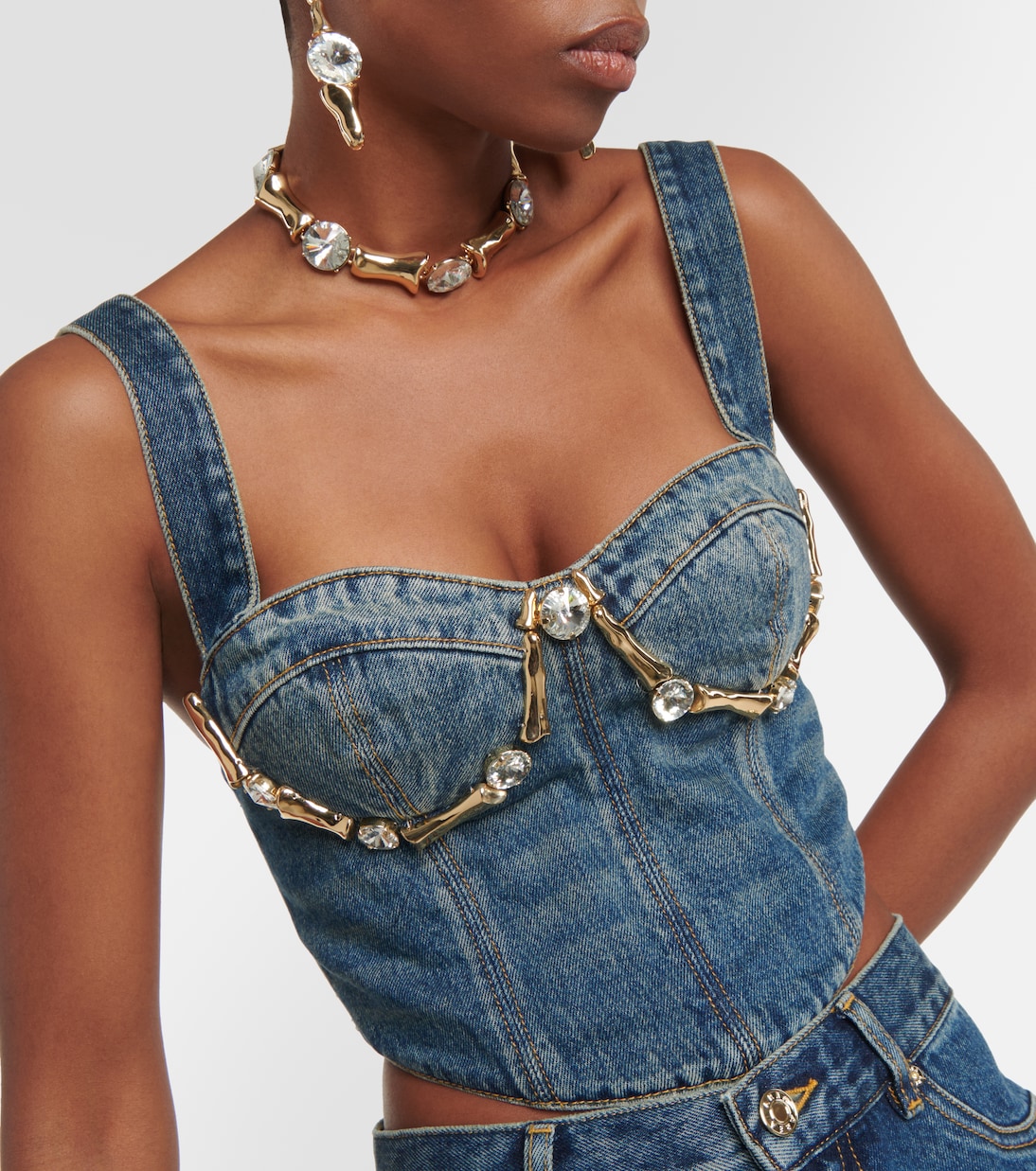 Verziertes Bustier-Top Claw aus Denim | Area