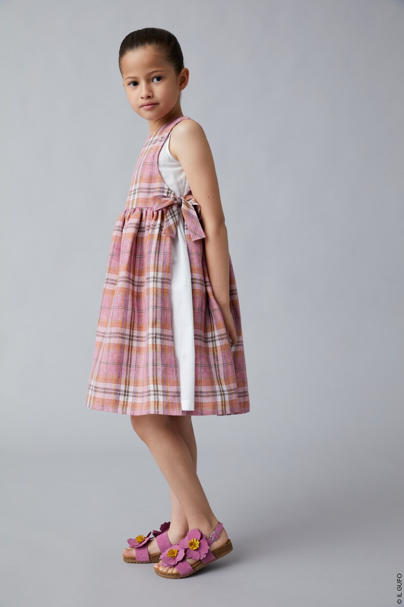 Bow-detail checked linen and cotton dress | Il Gufo