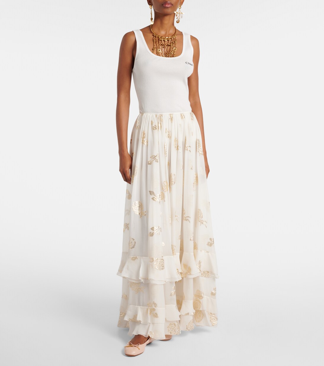 Floral jacquard muslin maxi skirt | Chloé
