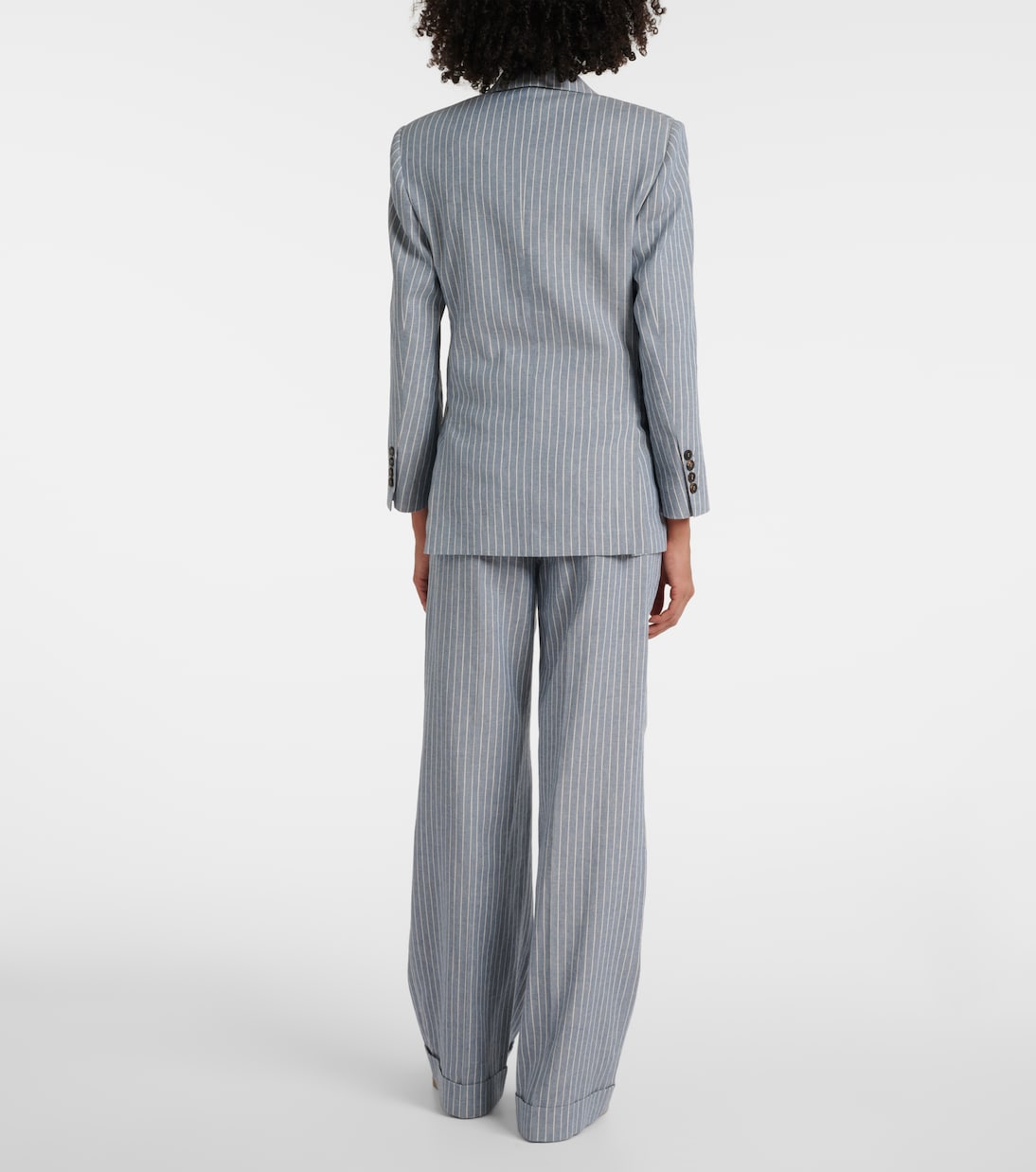 Blazer rayé en lin et coton mélangés | Brunello Cucinelli