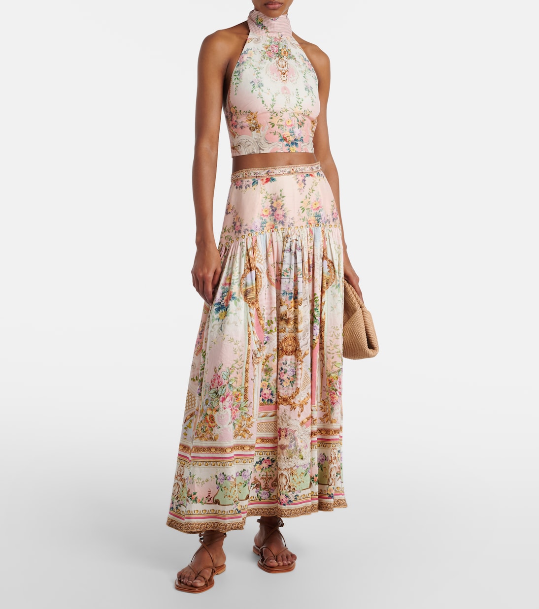 Gathered linen and silk maxi skirt | Camilla