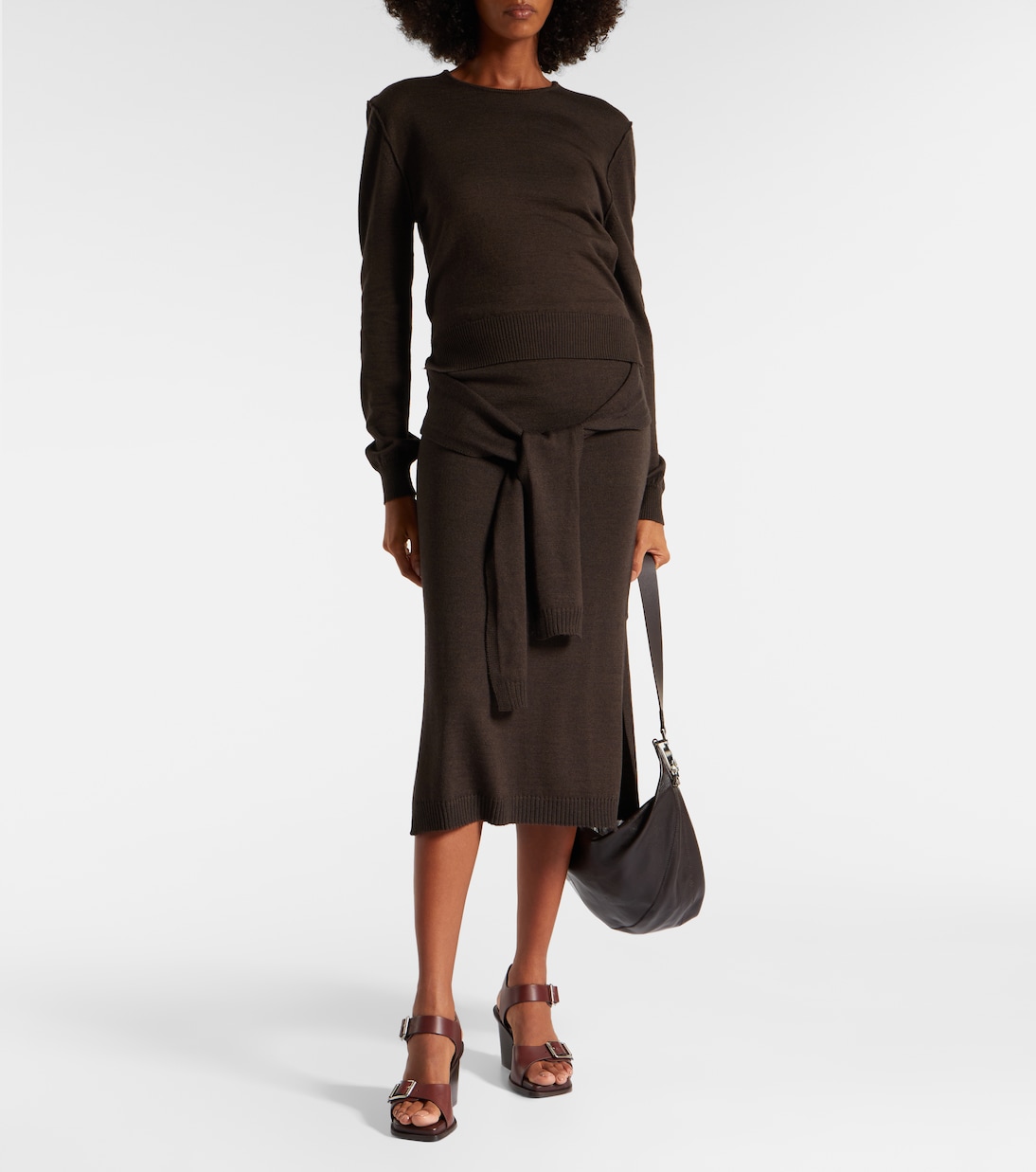 Trompe L'œil wool-blend midi skirt | Lemaire