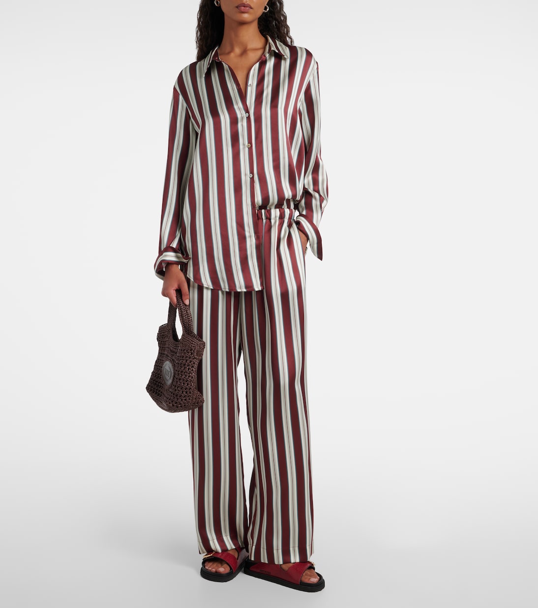Striped silk satin pajama shirt | Asceno