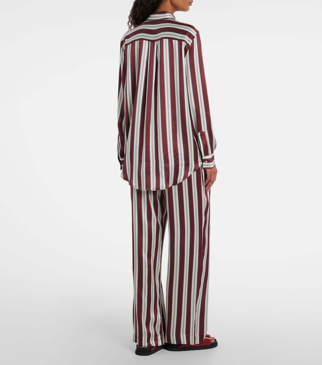Striped silk satin pajama shirt | Asceno