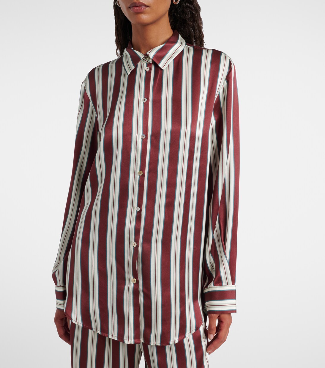 Striped silk satin pajama shirt | Asceno