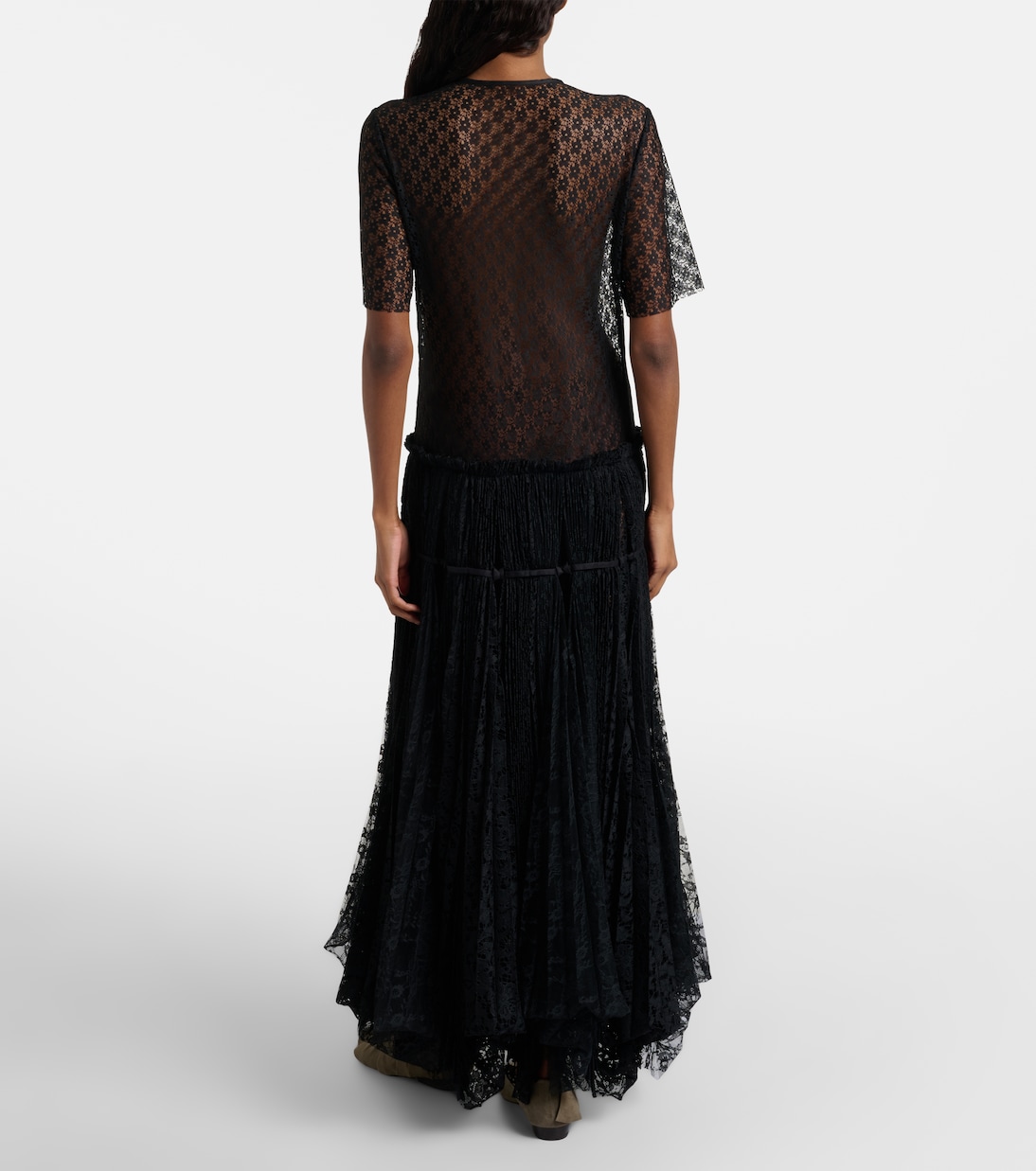 Sheer pleated lace maxi dress | JW Anderson