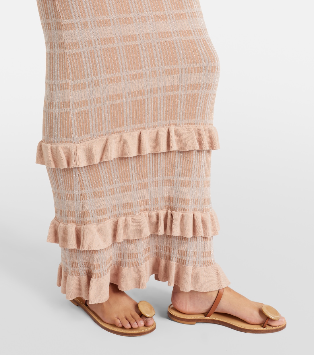 Petra checked ribbed-knit ruffled pencil skirt | Bananhot