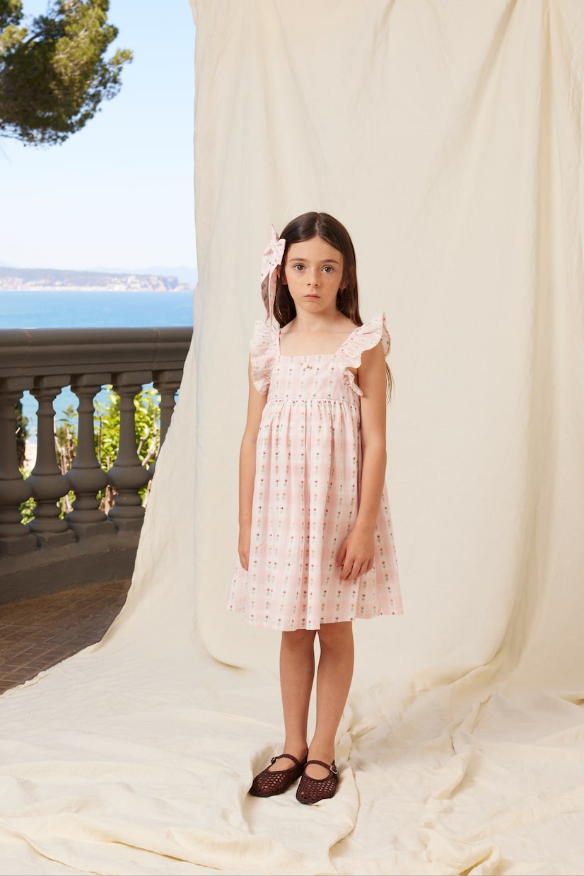 Bella checked floral cotton dress | Bebe Organic