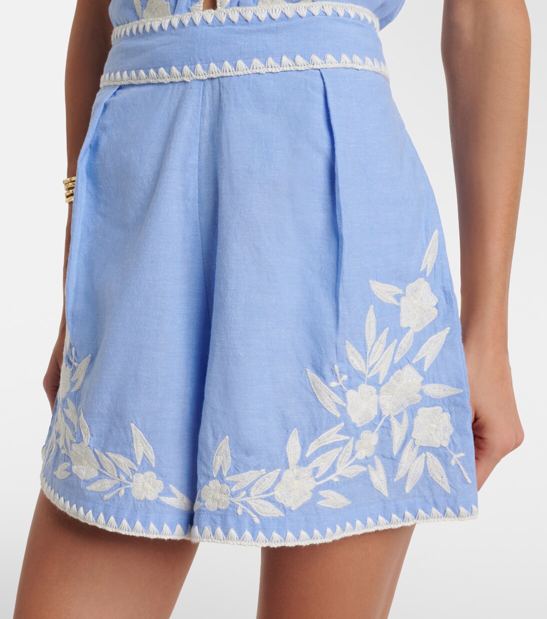 Shorts in cotone chambray con ricamo | Juliet Dunn