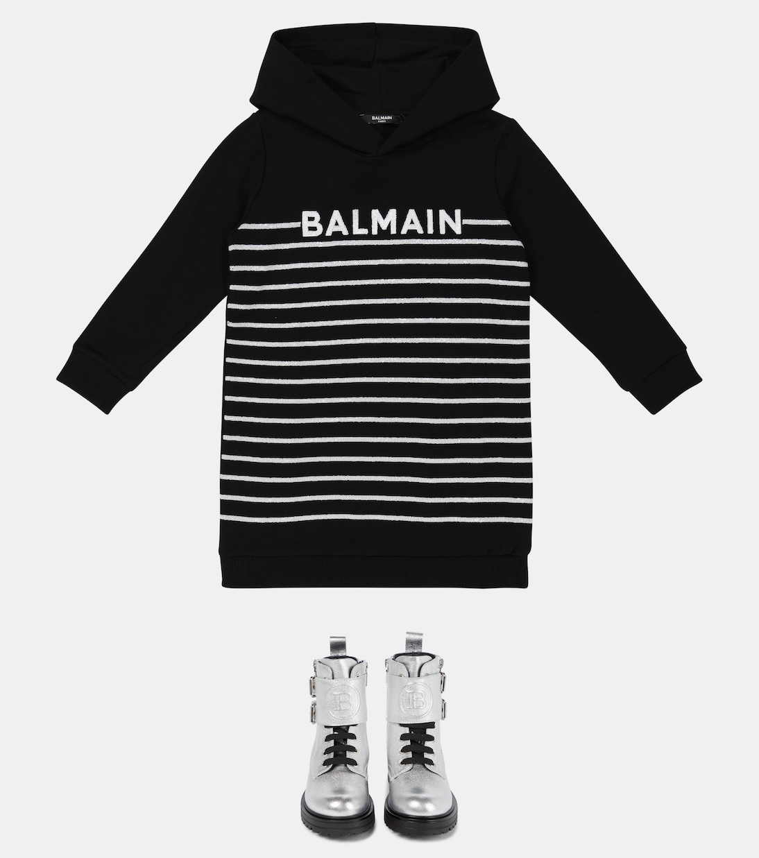 Robe à capuche en coton à sequins | Balmain Kids