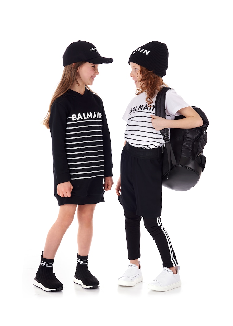 Robe à capuche en coton à sequins | Balmain Kids
