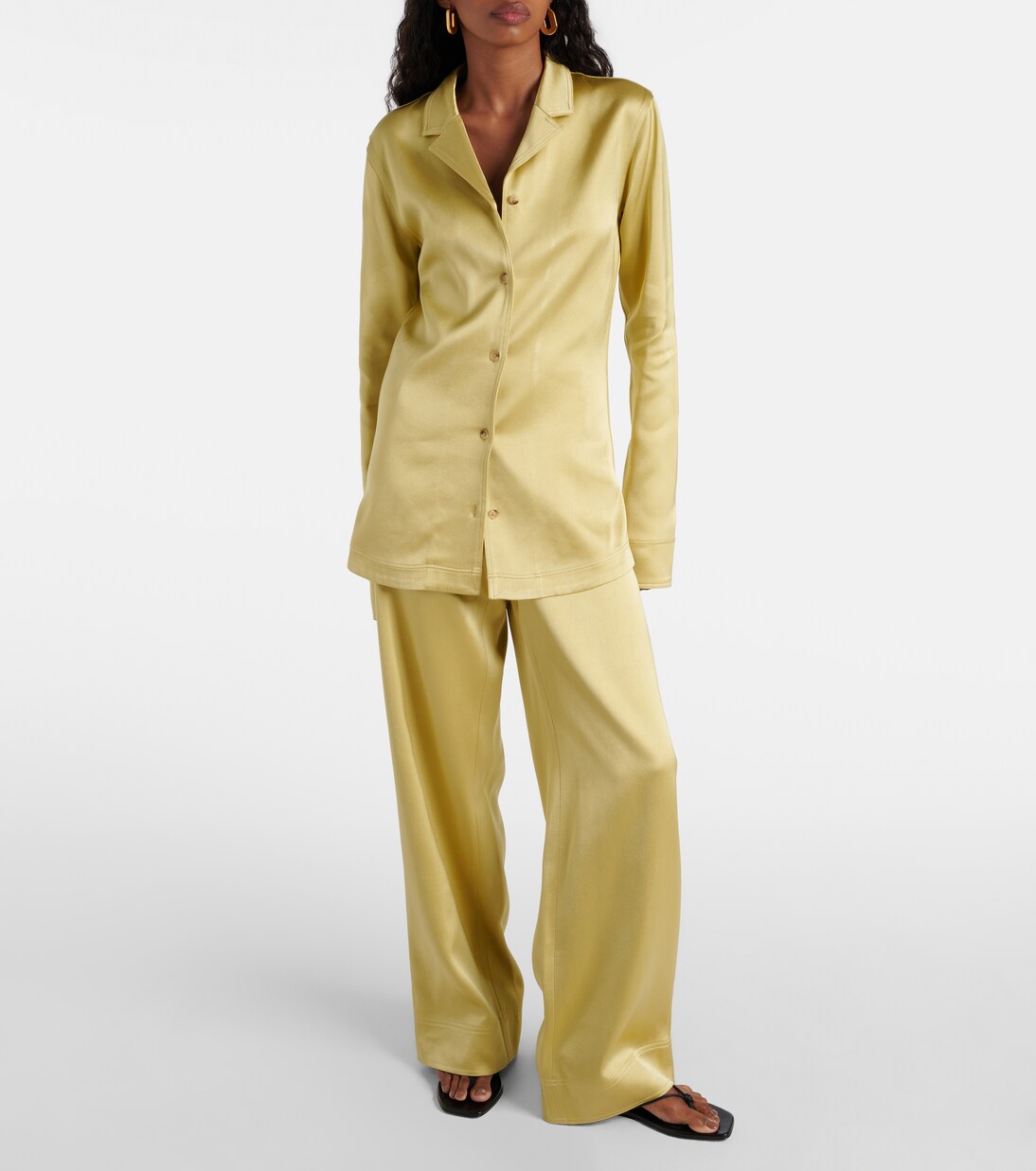 Pantalon ample à taille haute en satin | Toteme