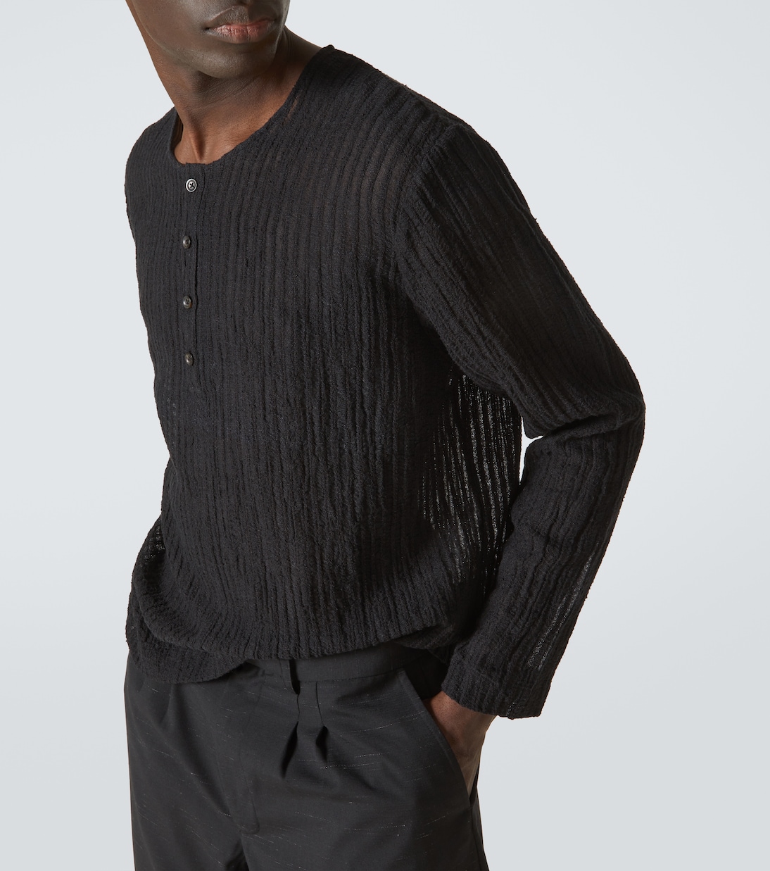 Top in misto lino e cotone a righe | Commas