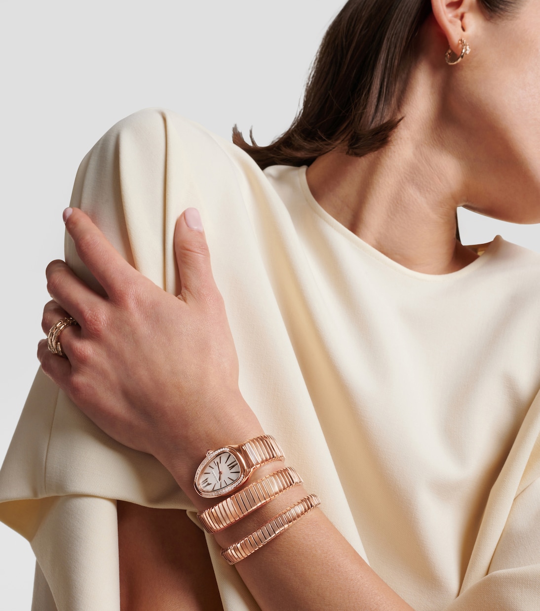 Serpenti Tubogas 35mm rose gold watch with diamonds and quartz | Bvlgari