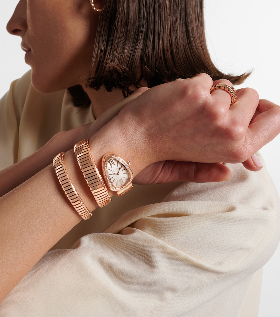 Serpenti Tubogas 35mm rose gold watch with diamonds and quartz | Bvlgari