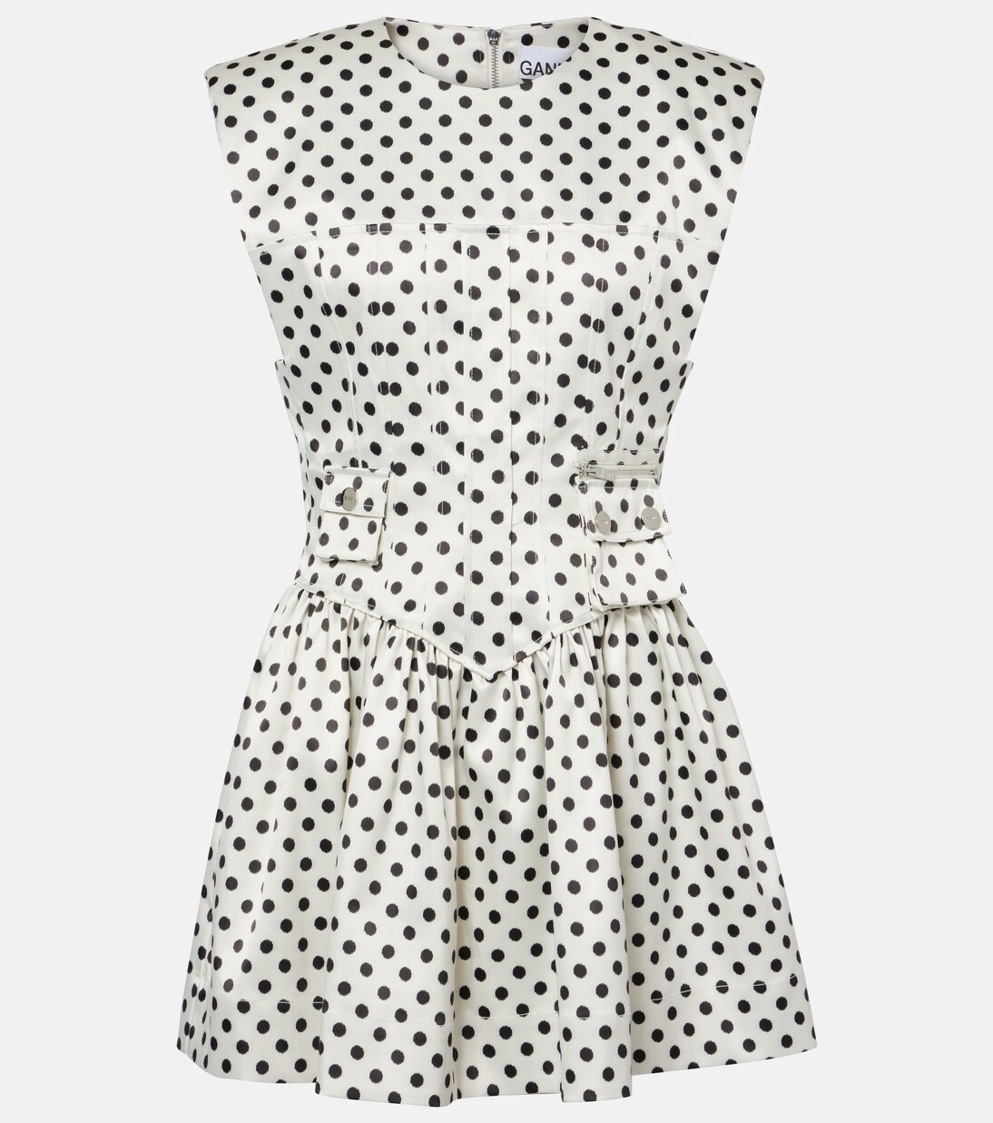 Polka-dot satin corset dress | Ganni
