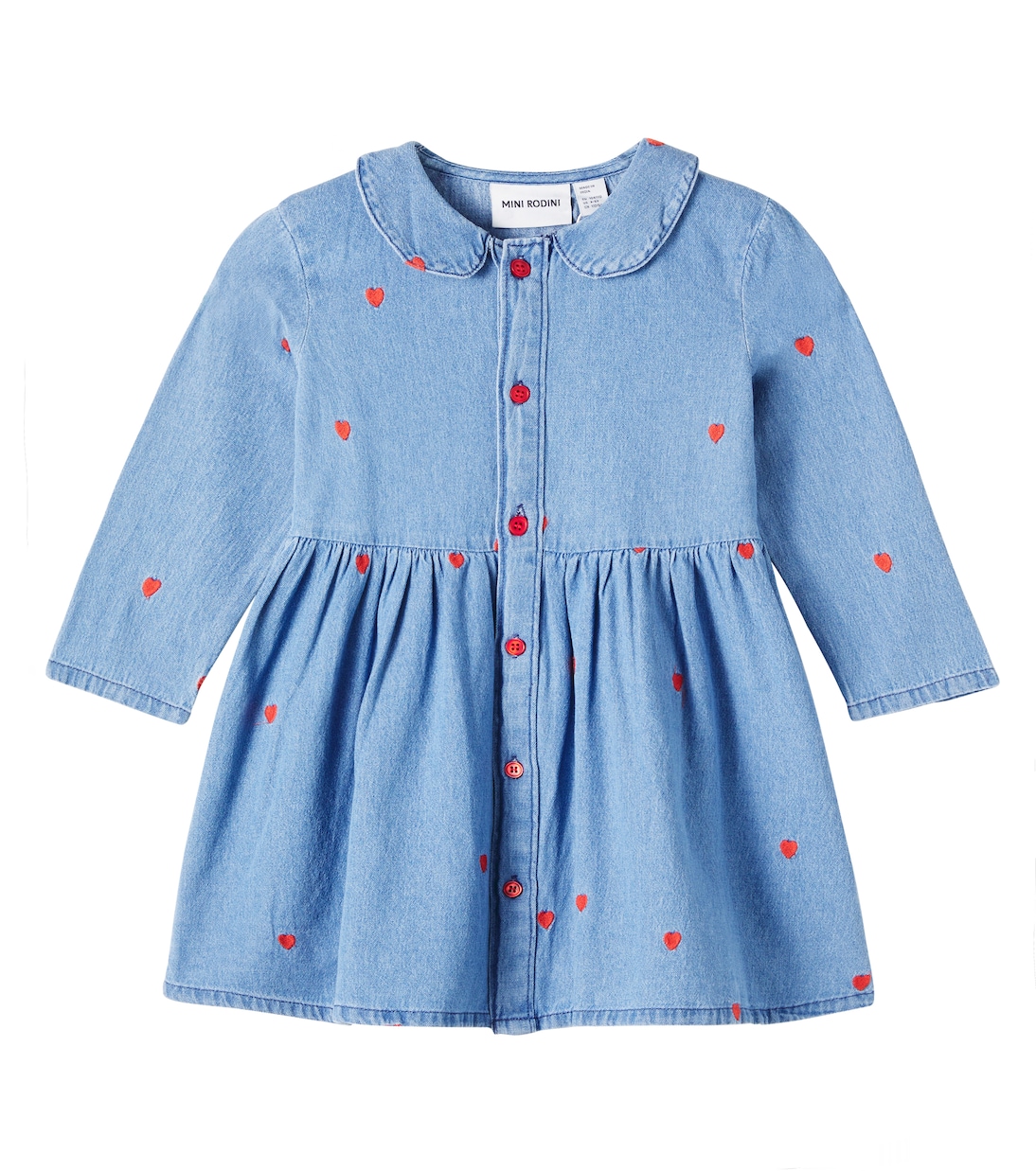 Abito chemisier in denim con ricamo | Mini Rodini