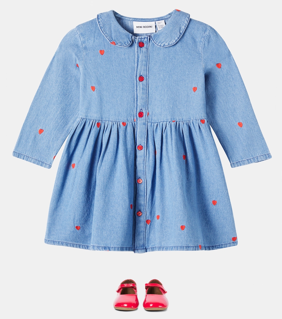 Abito chemisier in denim con ricamo | Mini Rodini