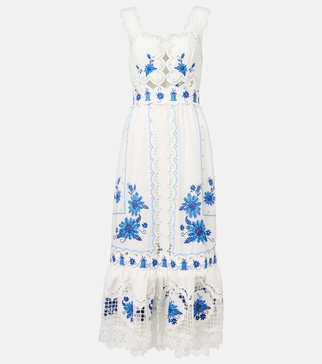 Embroidered linen-blend midi dress | Farm Rio