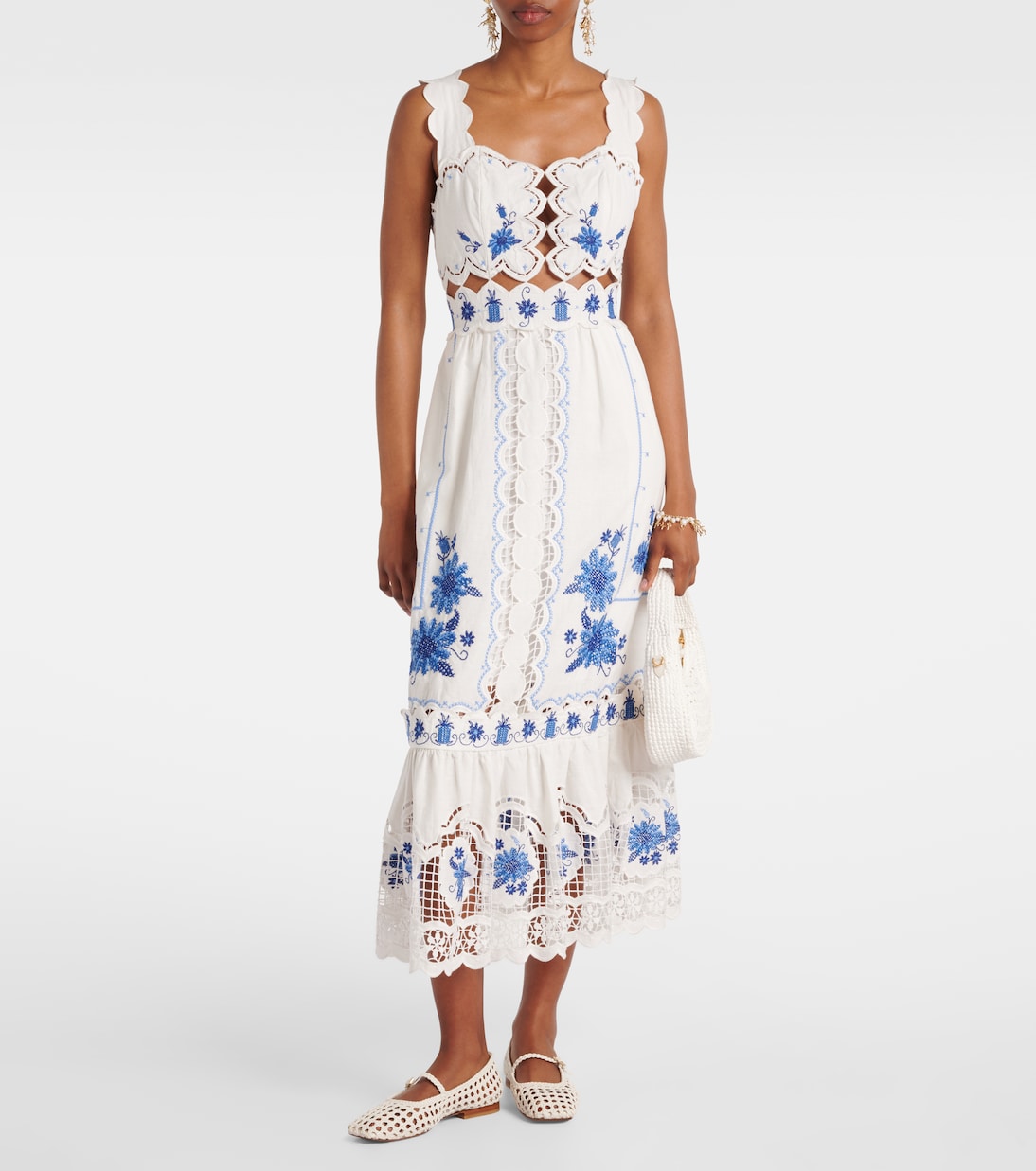 Embroidered linen-blend midi dress | Farm Rio