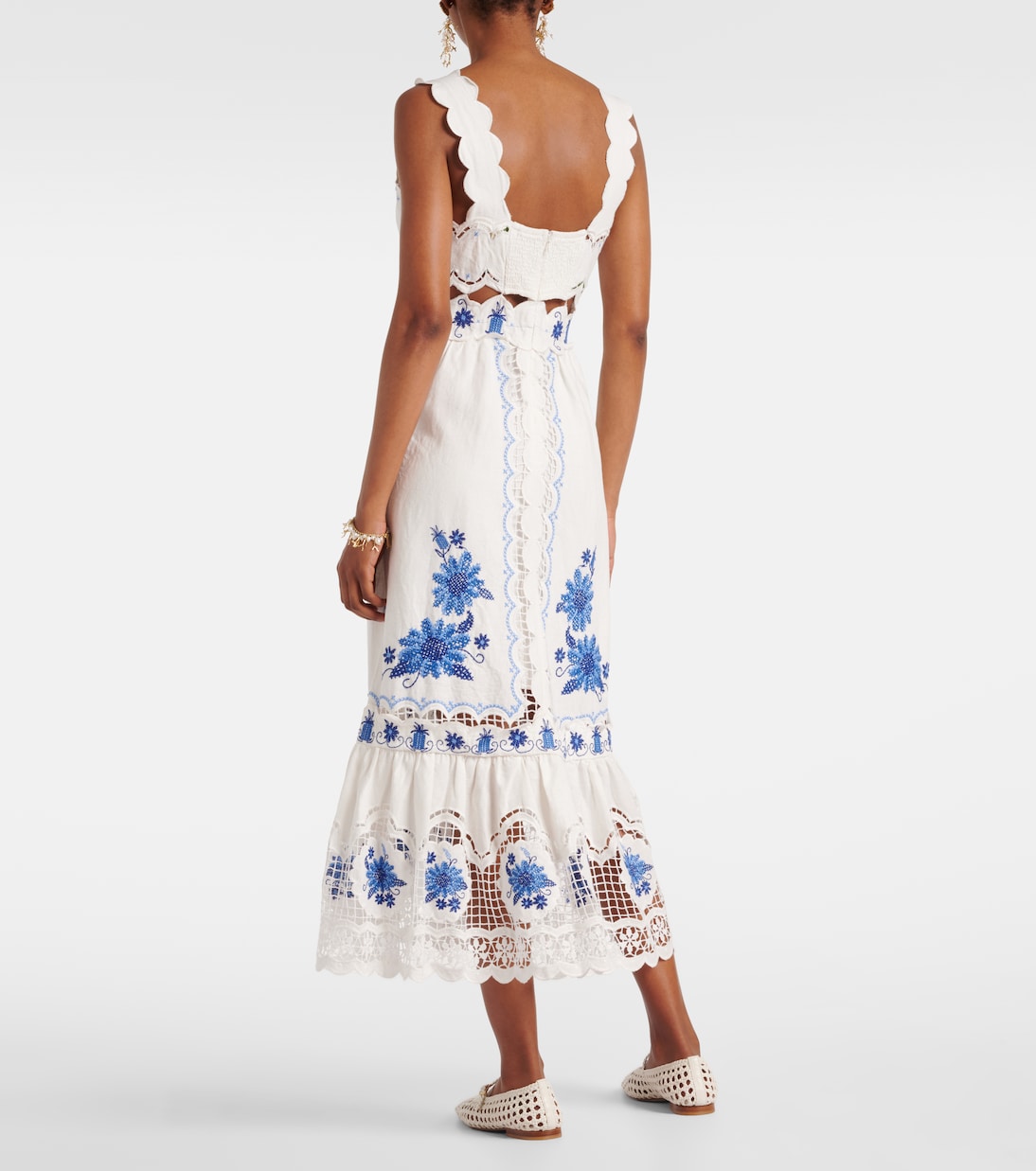 Embroidered linen-blend midi dress | Farm Rio