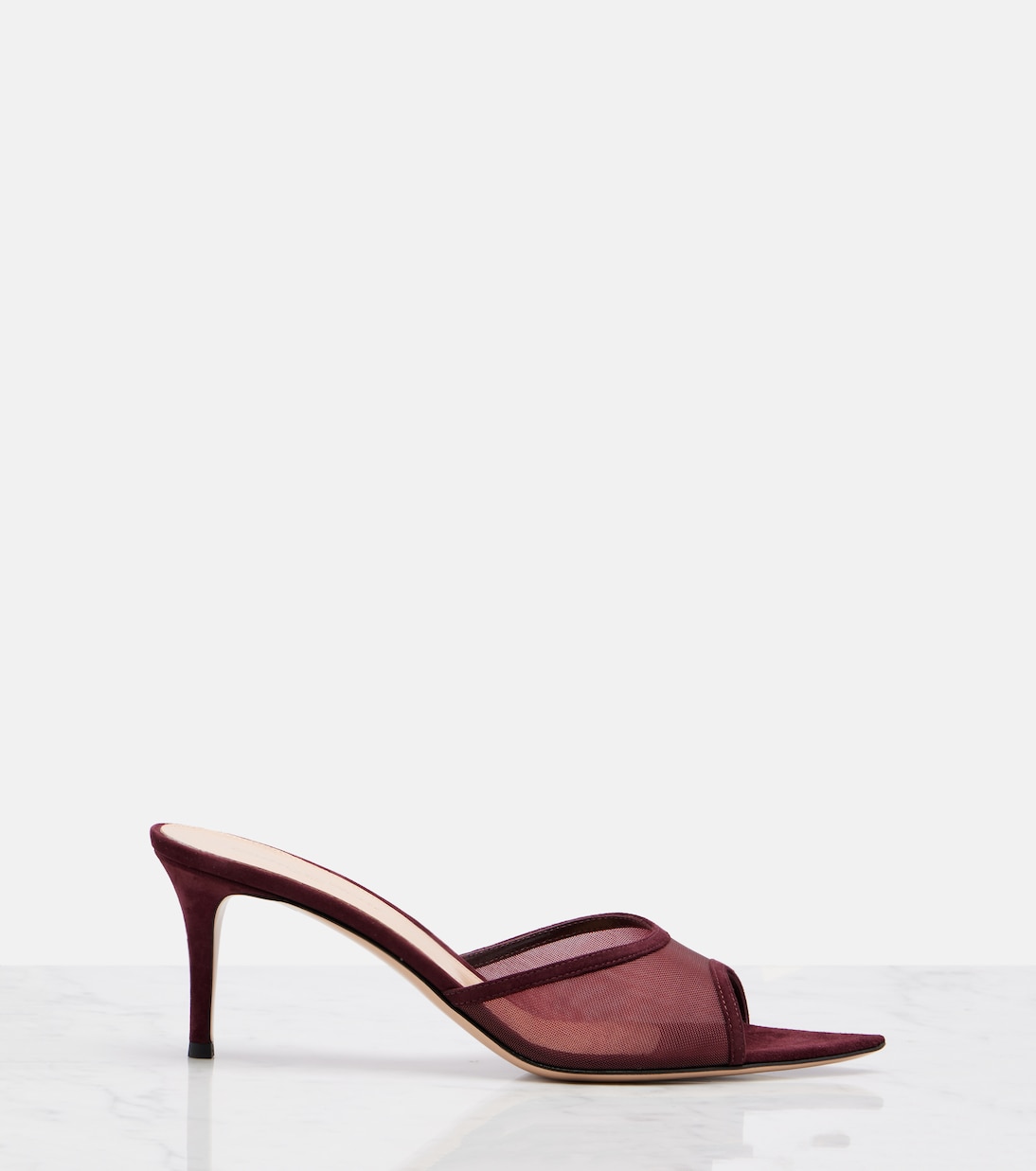 Pointy 70 suede and organza mules | Gianvito Rossi