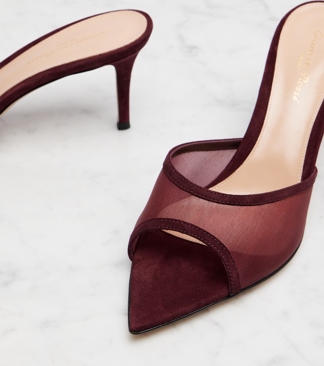 Pointy 70 suede and organza mules | Gianvito Rossi