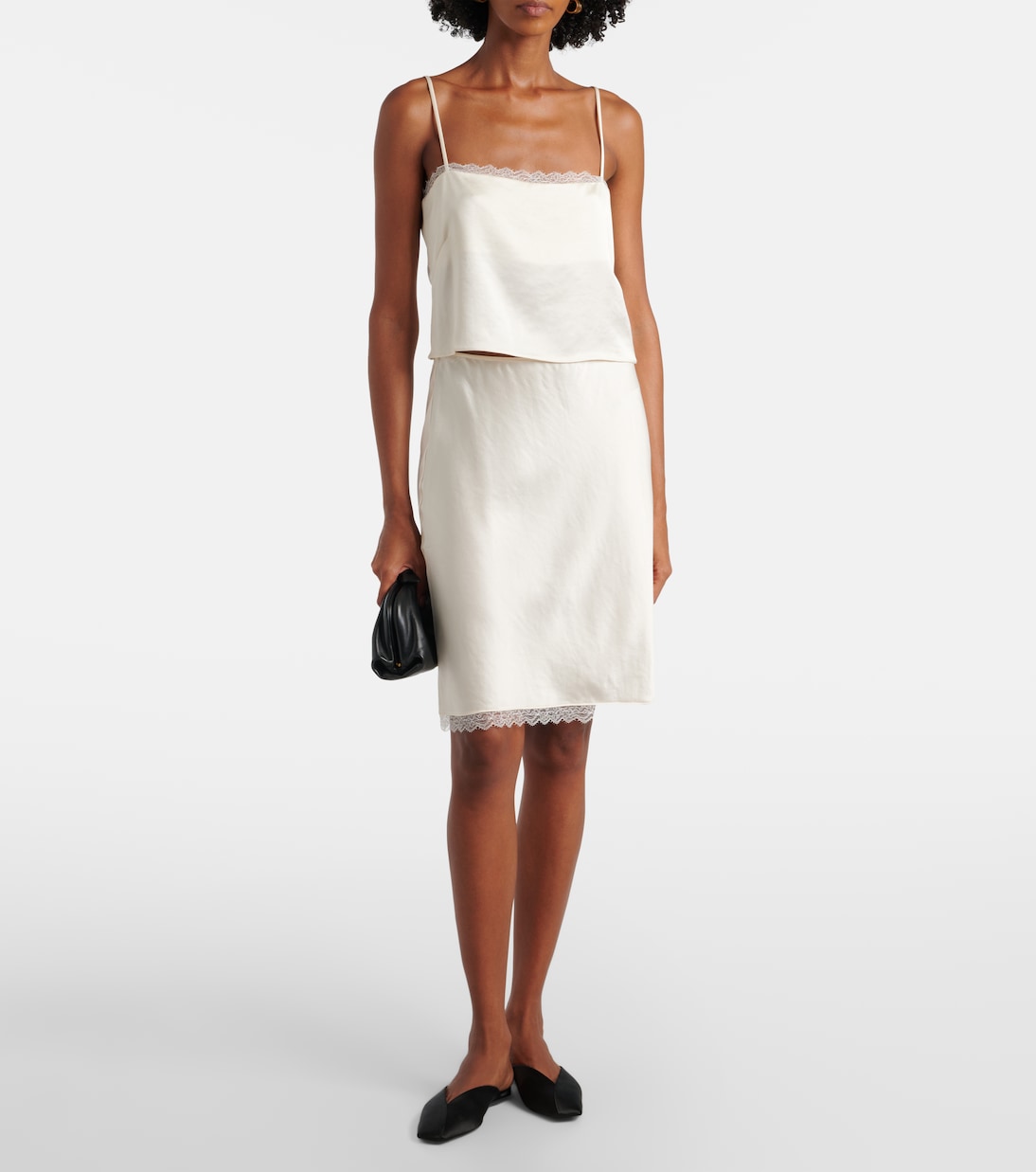 Slipskirt Barb aus Satin mit Spitze | Leset