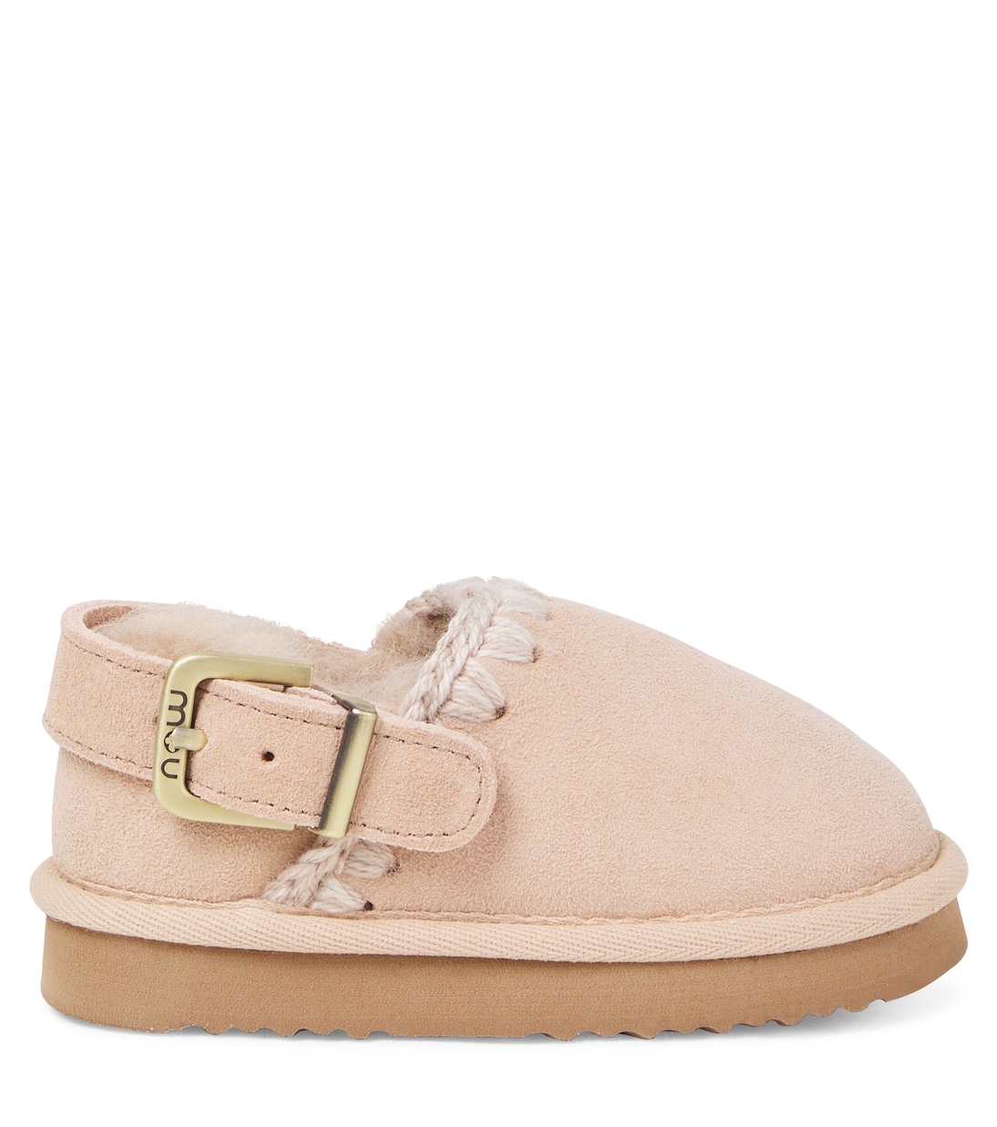 Embroidered shearling-lined suede clogs | Mou Kids