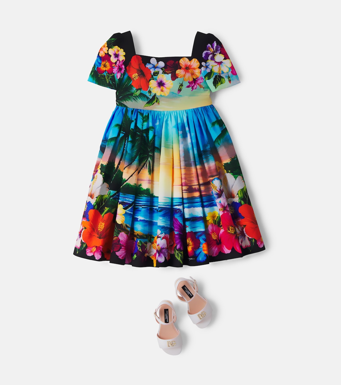 Pleated printed cotton dress | Dolce&Gabbana Kids