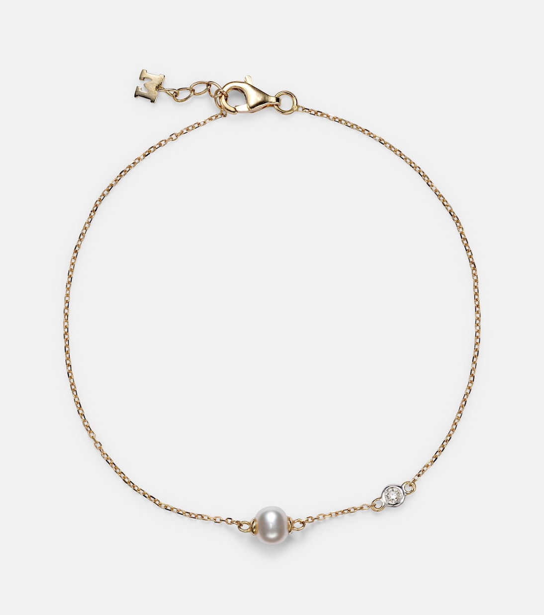 14kt gold chain bracelet with diamonds and pearls | Mateo