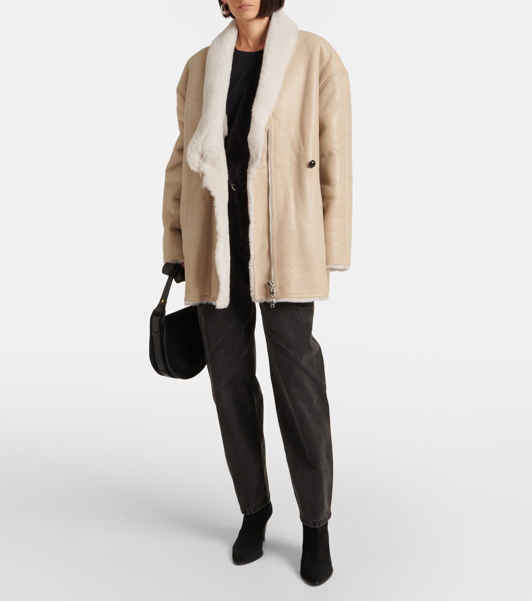Mantel Elanore aus Leder mit Shearling | Isabel Marant
