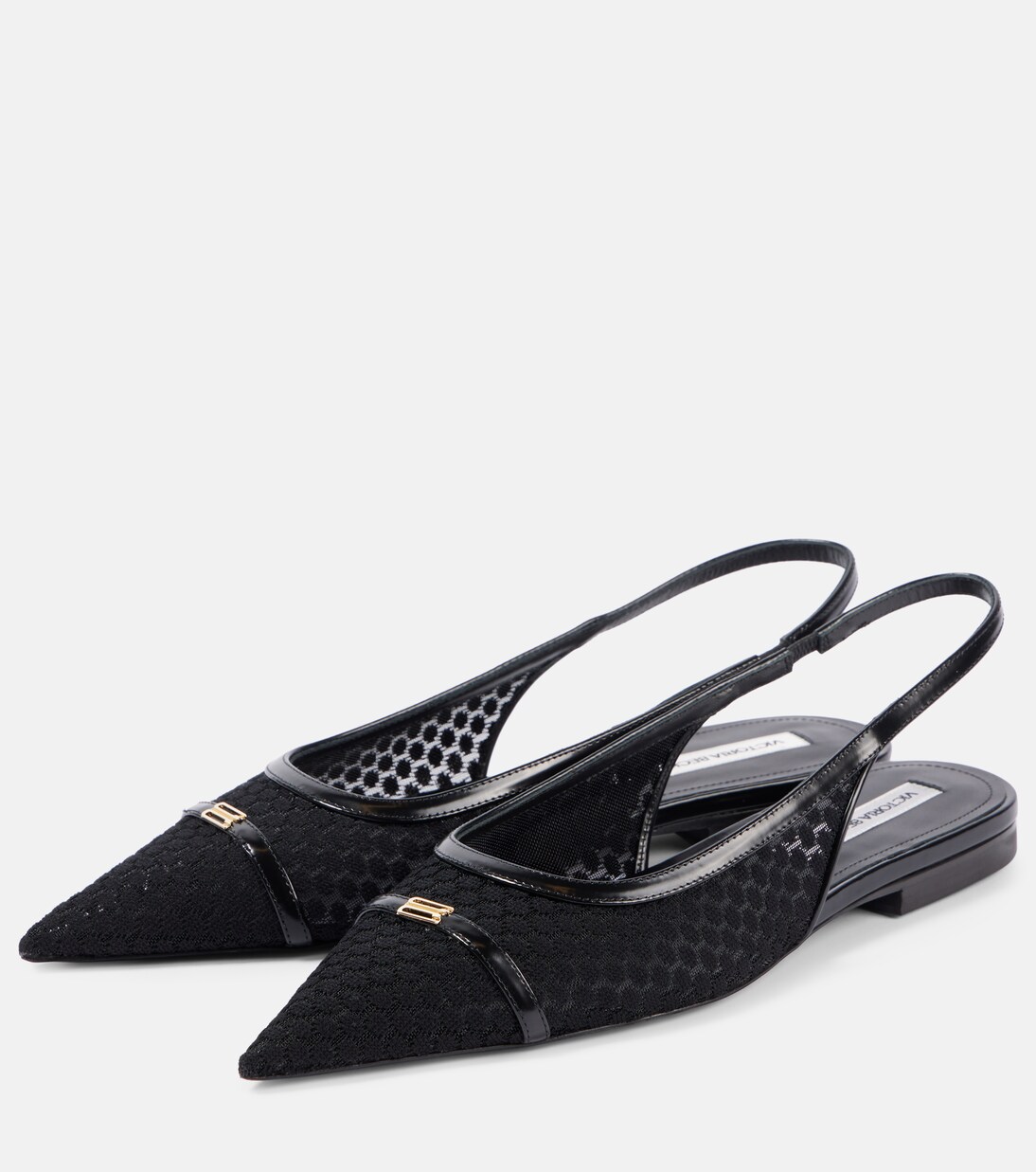 Slingback-Ballerinas aus Mesh mit Leder | Victoria Beckham