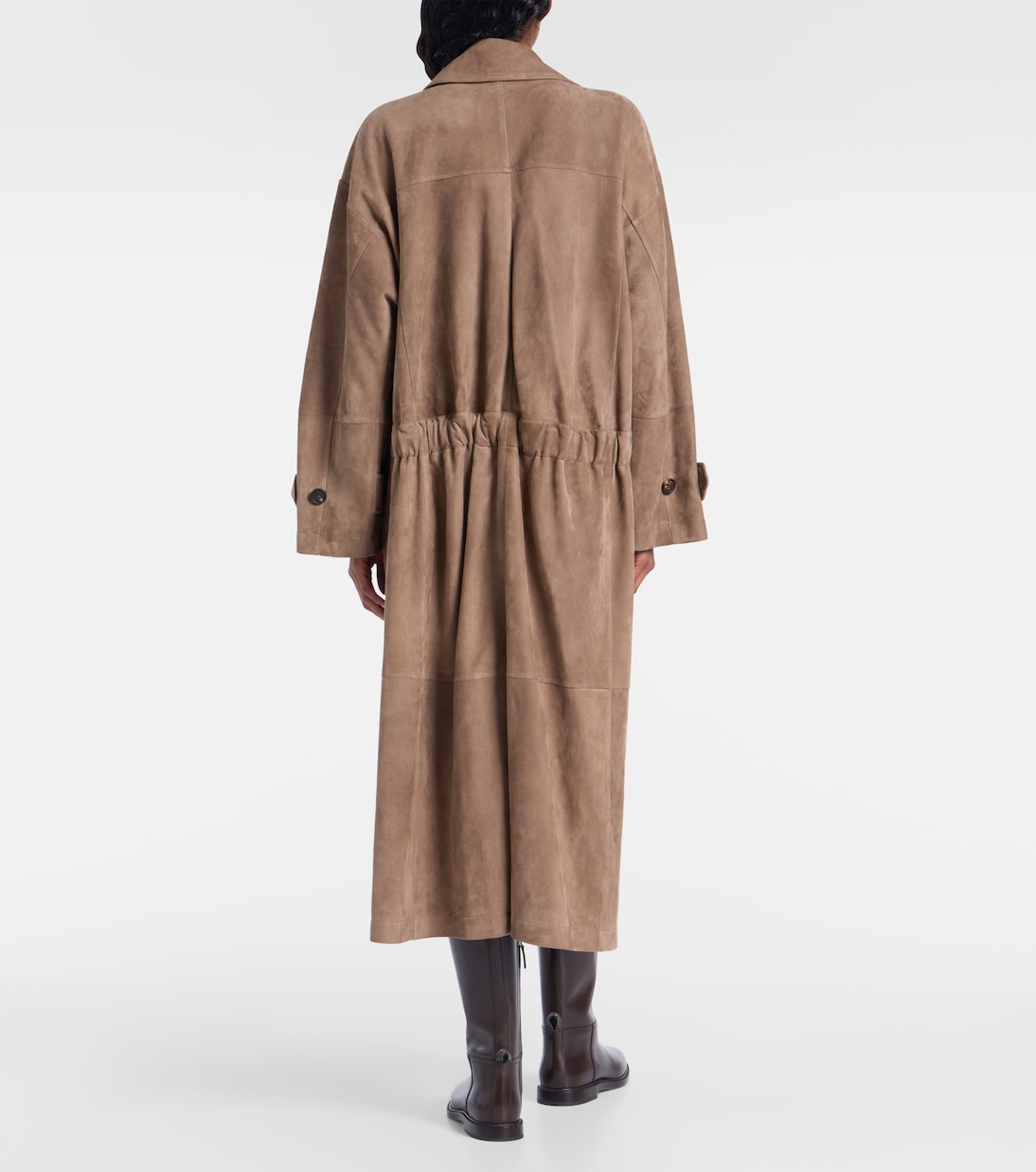 Double-breasted paneled suede coat | Brunello Cucinelli