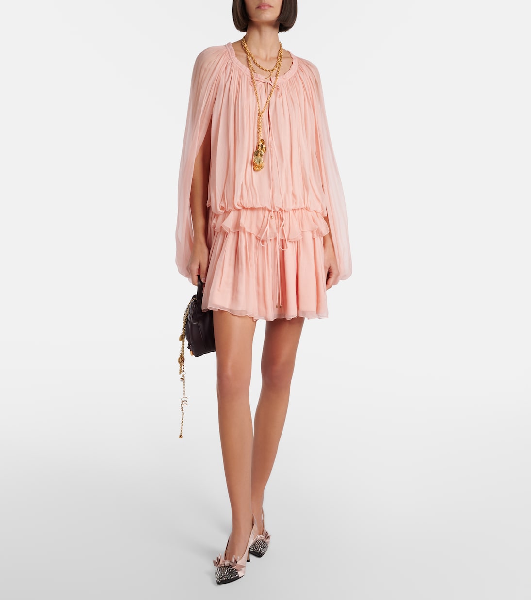 Alba studded leather-trimmed satin pumps | Chloé