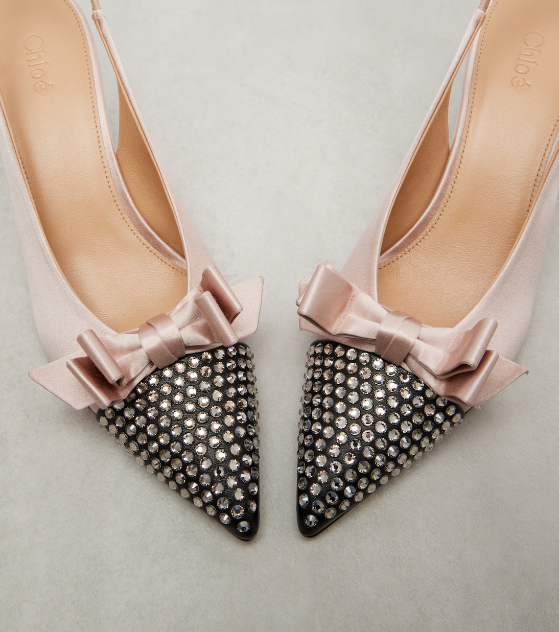Alba studded leather-trimmed satin pumps | Chloé