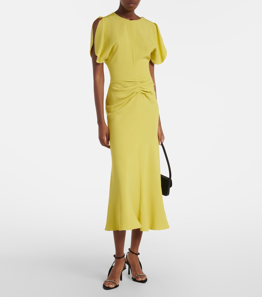 Bela gathered crêpe satin midi dress | Victoria Beckham