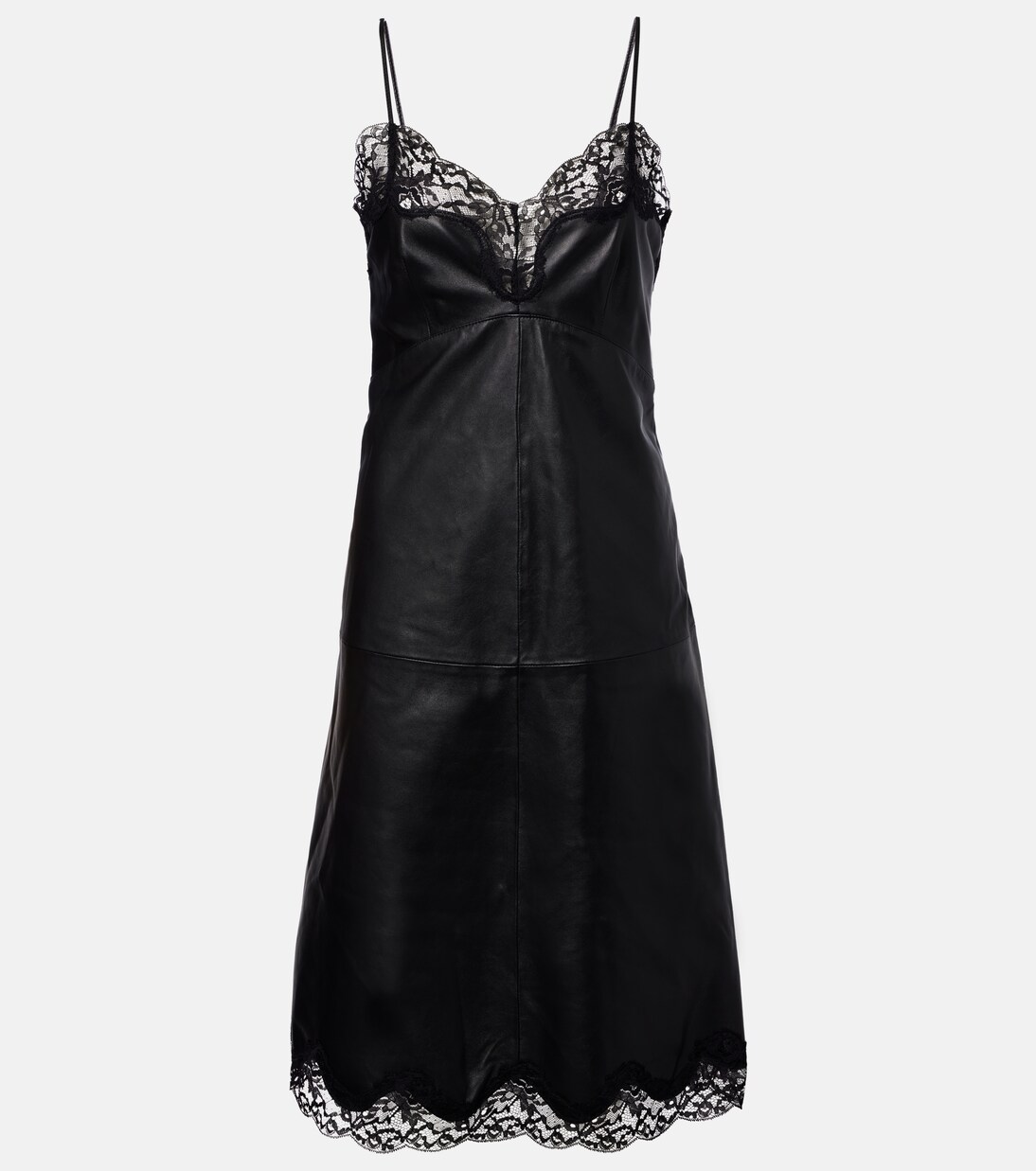 Lace-trimmed leather midi dress | Magda Butrym