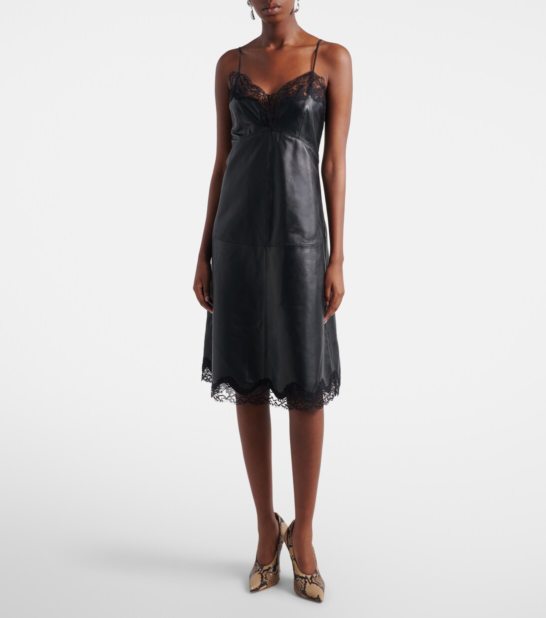 Lace-trimmed leather midi dress | Magda Butrym